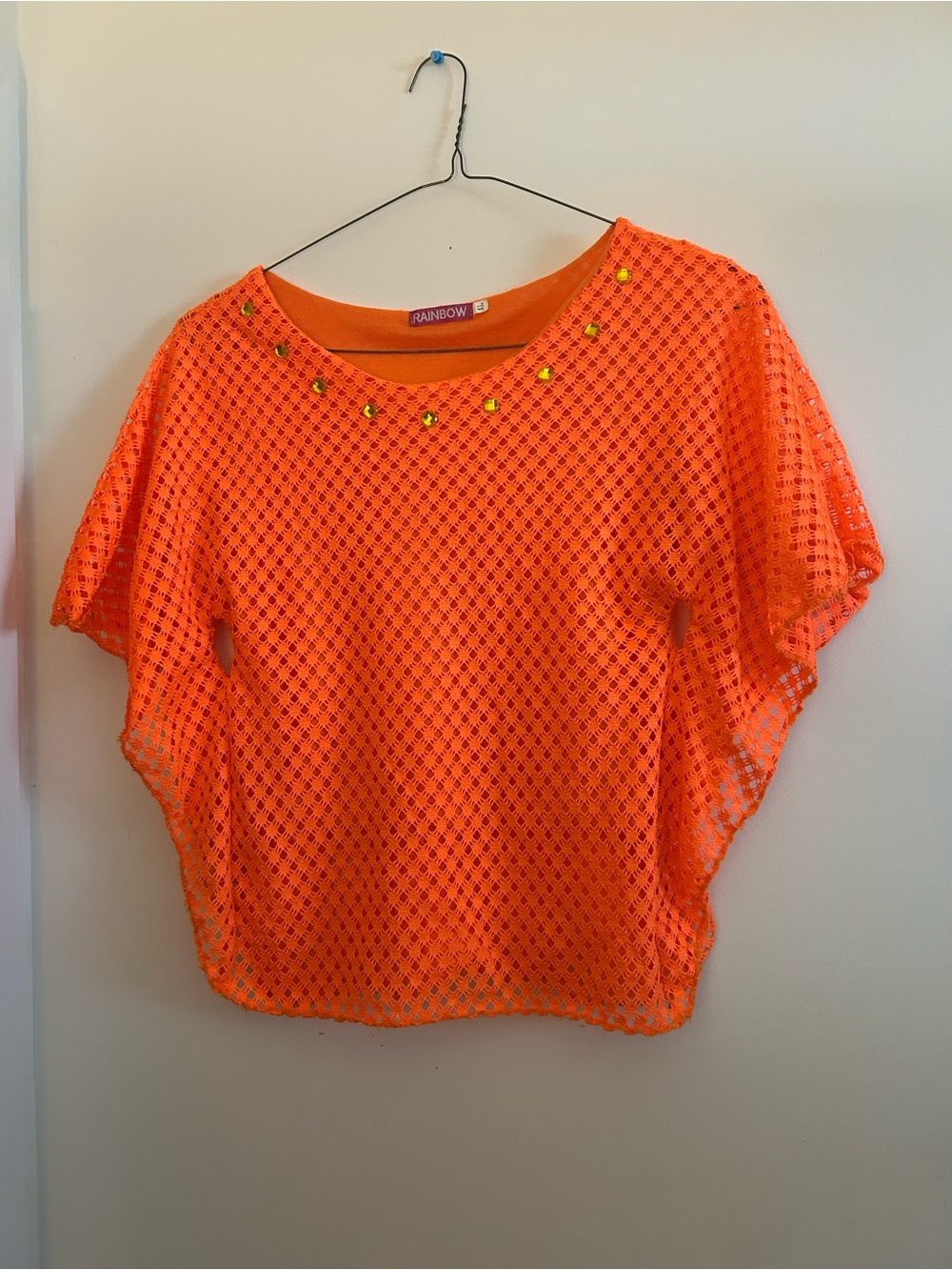 Rainbow Neon Orange Mesh Tunic with Stud Details